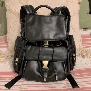 Black leather backpack purse